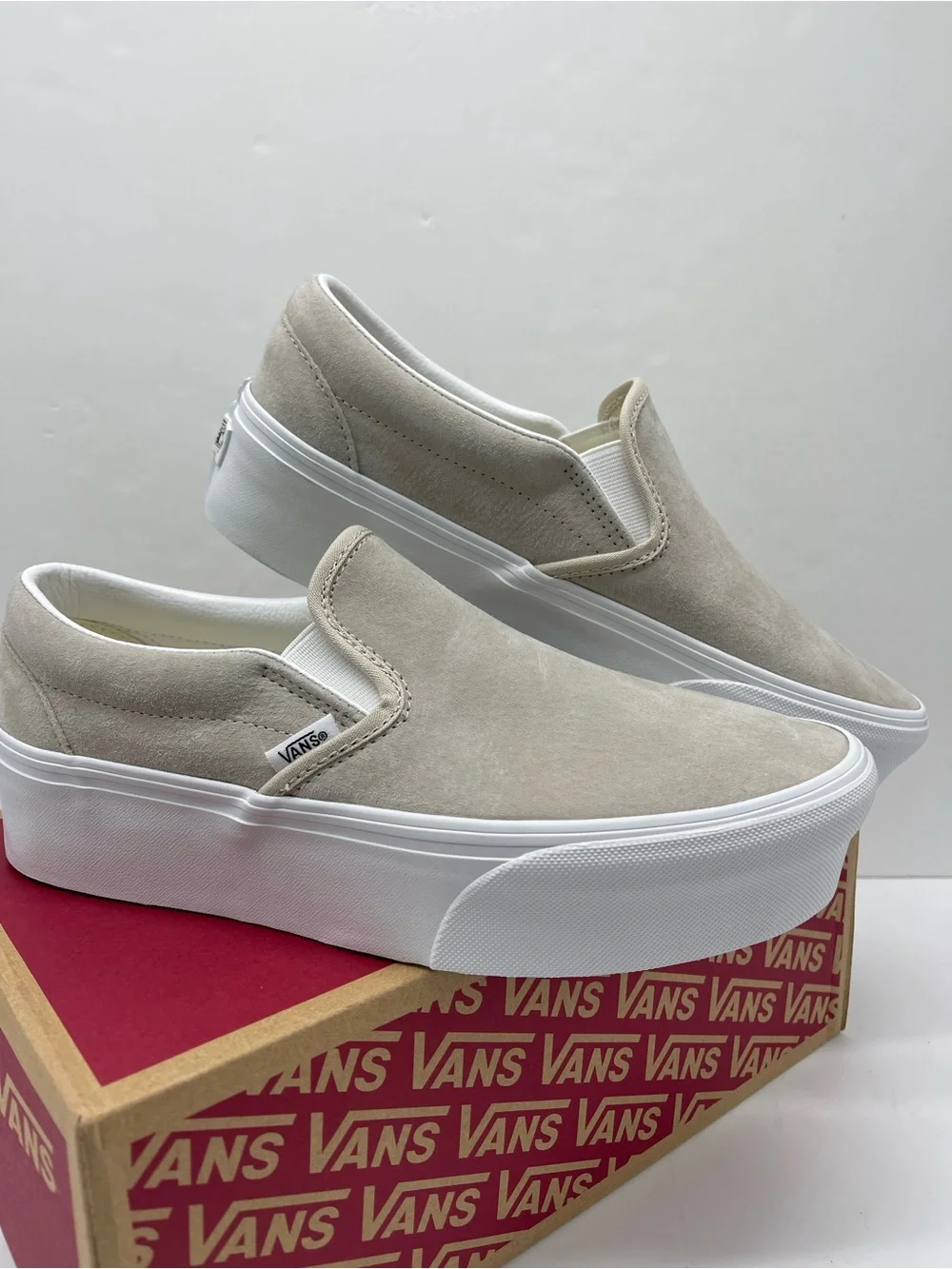 Vans Classic Slip-On Stackform Nubuck Oatmeal Platform Sneakers VN000E8C2N1 NWT